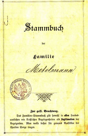 Familie Metelmann, Paul Familienstammbuch Löbnitz, Cladow, Arnswalde, Charlottenburg, Göttingen Cover