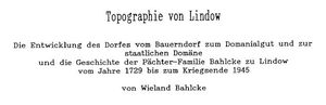 Ort Lindow Geschichte der Dömäne und Pächter Bahlke Stand 2000-10-31 Cover