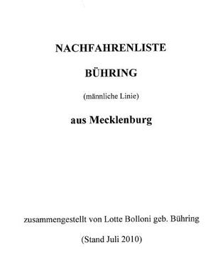 Familie Bühring Nachfahrenliste männliche Linie Cover