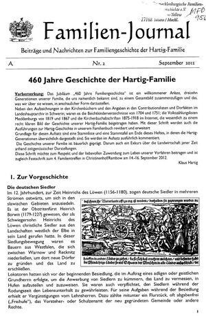 Familie Hartig Familienjournal 2 2012 Cover