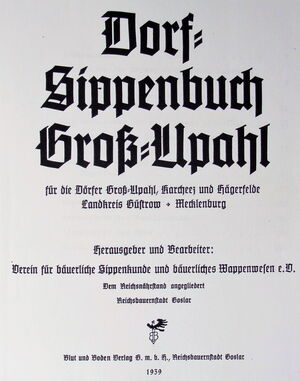 Fust, Werner  Verein für bäuerliche Sippenkunde und Wappenwesen eV Dorfsippenbuch Groß Upahl Buchstaben cover